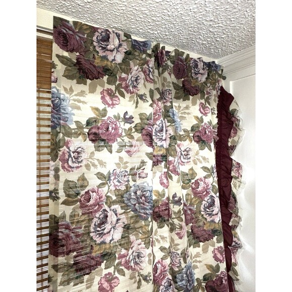 VTG Rose Ruffled Curtain Panels Romantic Victorian w/ Lace JC Penny Cottage Chic - Picture 4 of 11